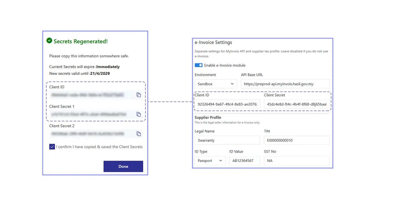 Client ID and secret keys