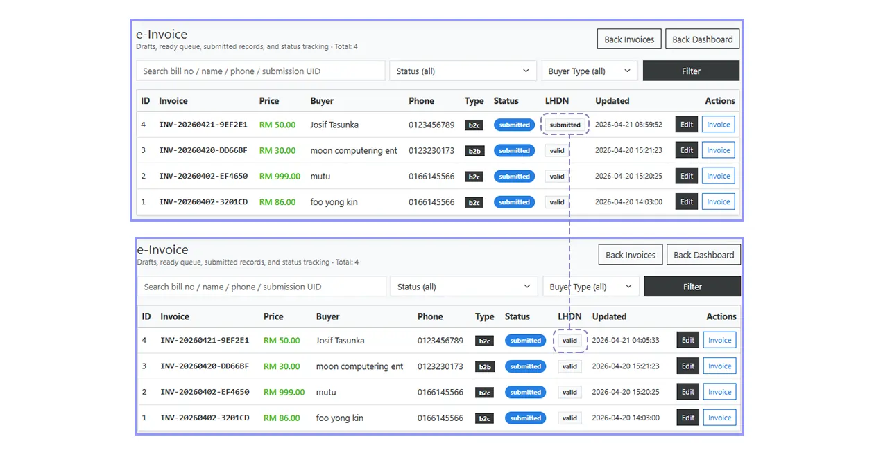 e-Invoice status valid
