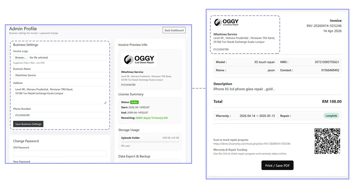 Invoice letterhead setup