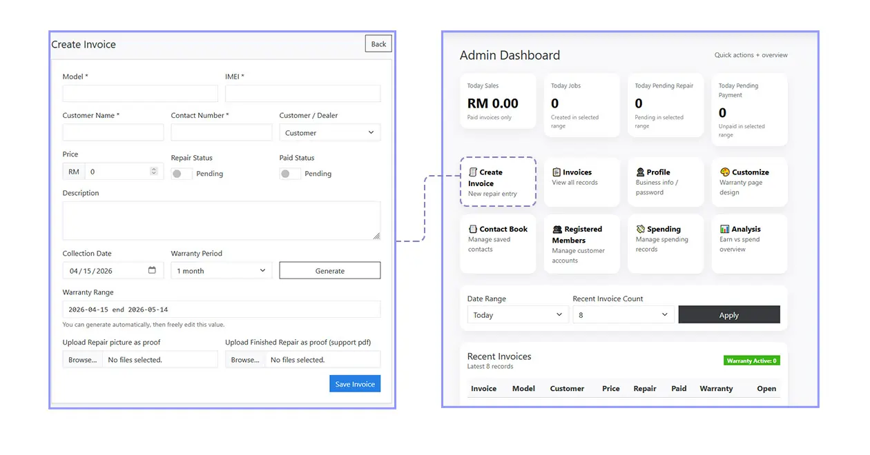 Create new invoice page