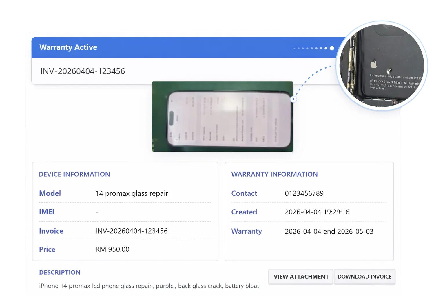 Repair photo proof feature